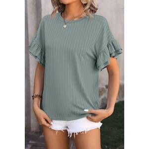 NEW SHEWIN textured ruffle sleeve top in mist green